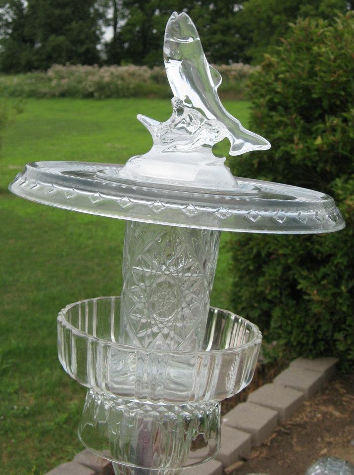 Recycled Glass Bird Feeder With Fish Ornament Glimmering Garden Gems